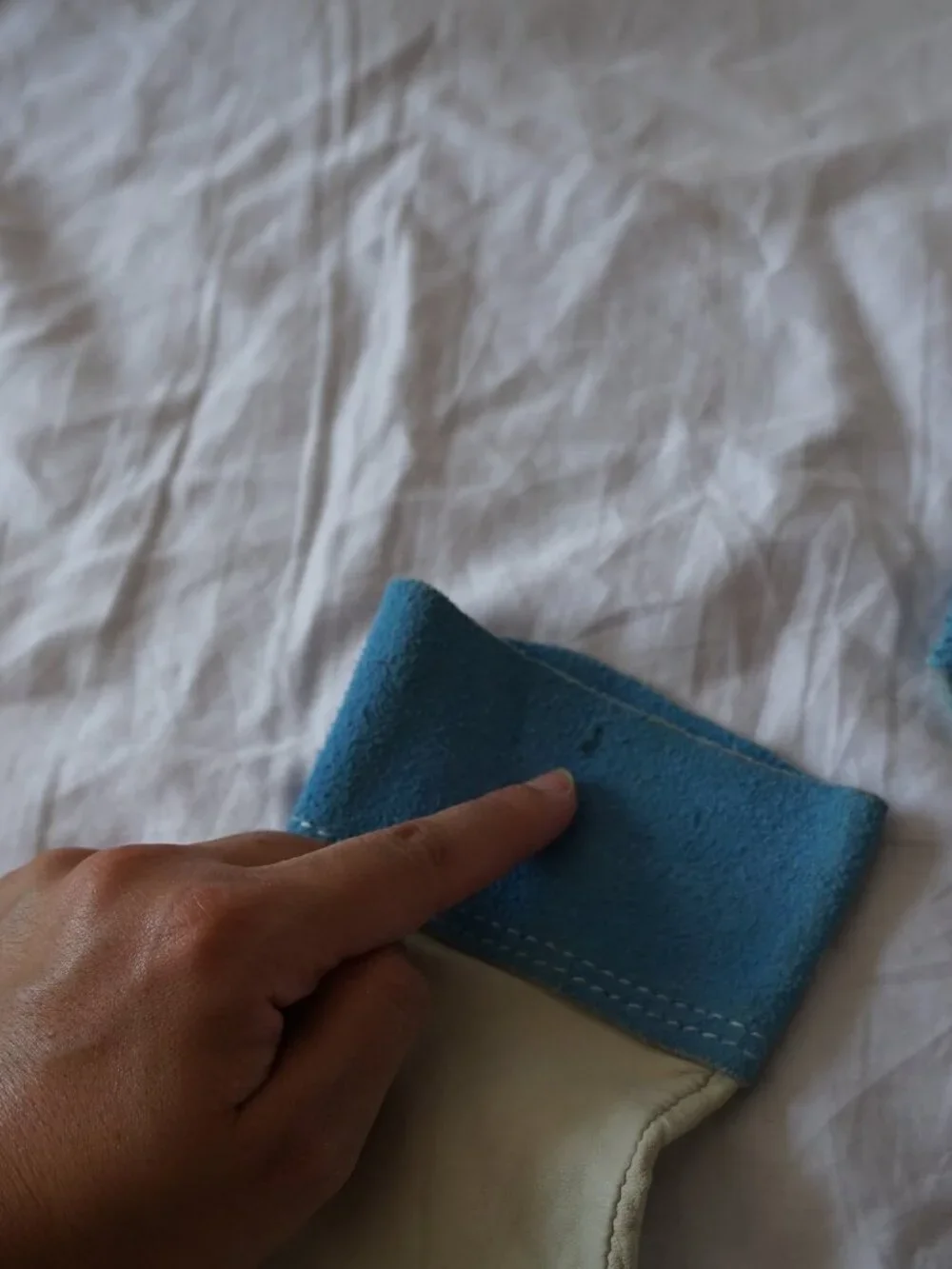 Whimsical white, cream & blue genuine leather gloves